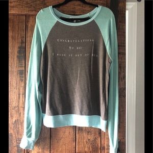 Wildfox Congrats to Me Baggy Beach Jumper in Aqua Blue and Gray Size Large